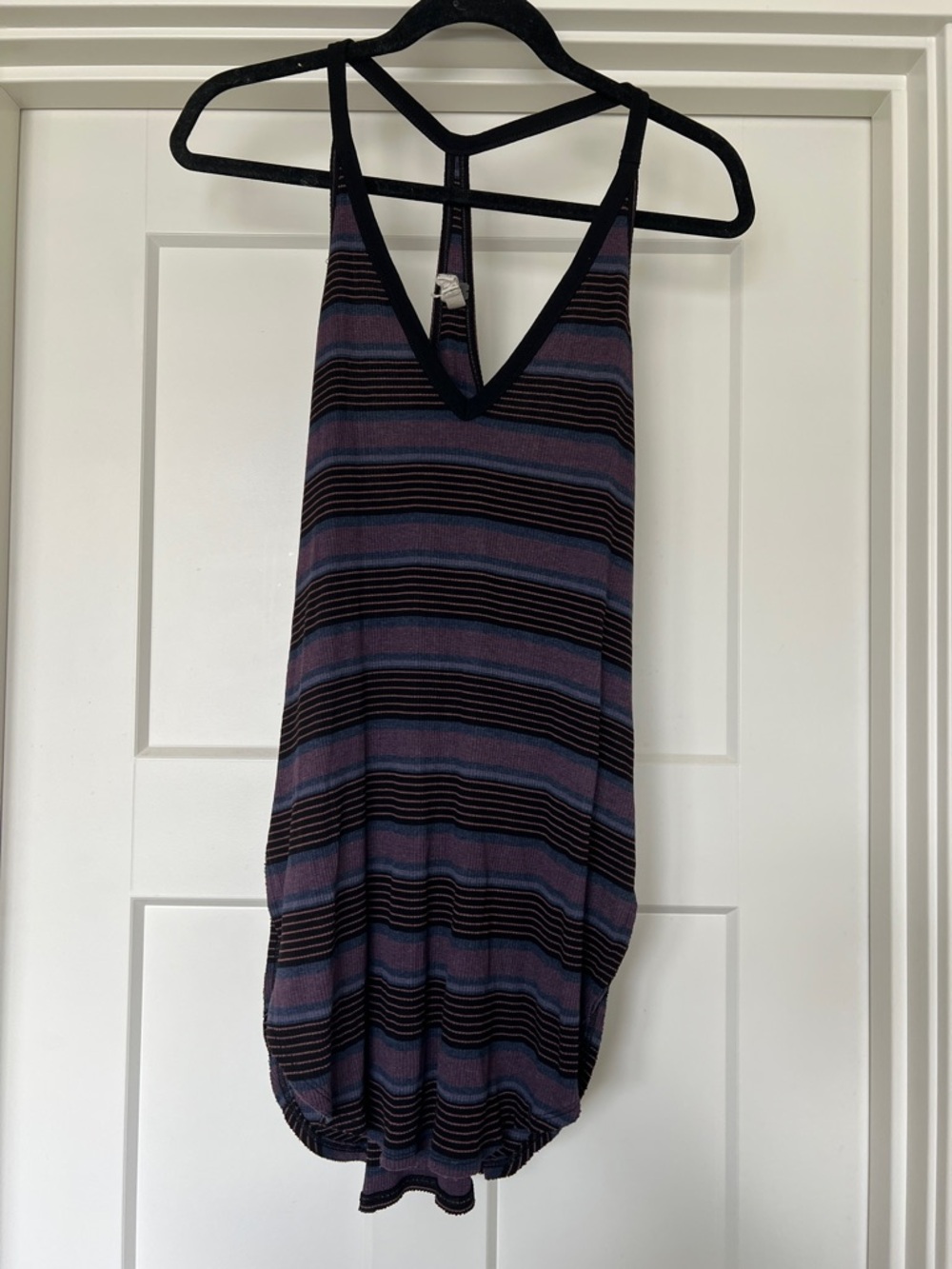 Striped Purple & Black V-Neck Women's Tank Dress